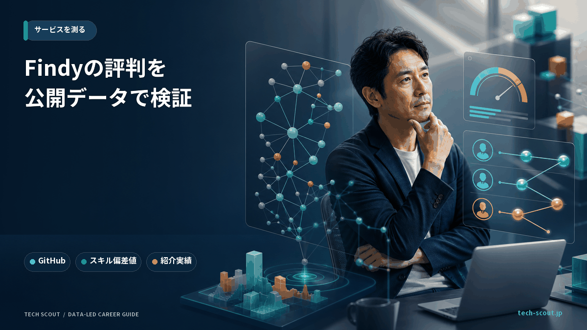 Findyのスキル偏差値と自分のGitHub活動を見比べるエンジニアのイメージ