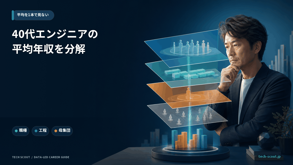 40代エンジニアの年収が職種とスキルレベルで割れることを示すイメージ図