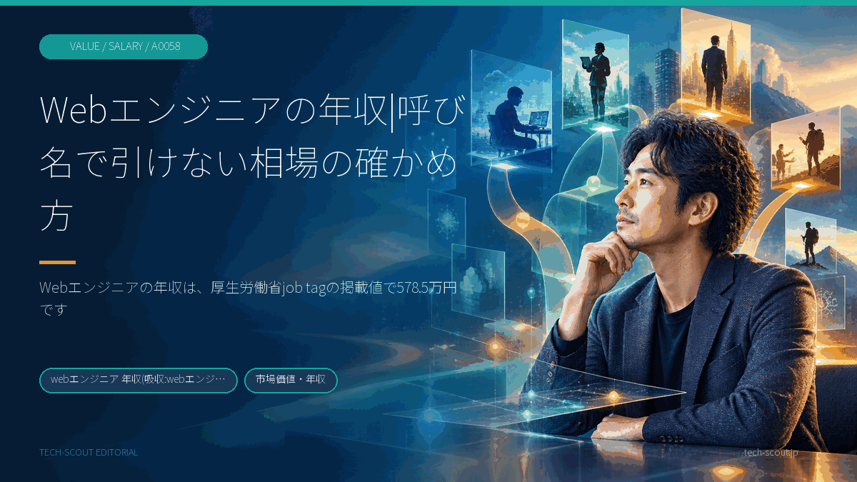 job tagの2つの職業ページに同じ578.5万円が付く一方、求人側の数値は分かれることを示す図解