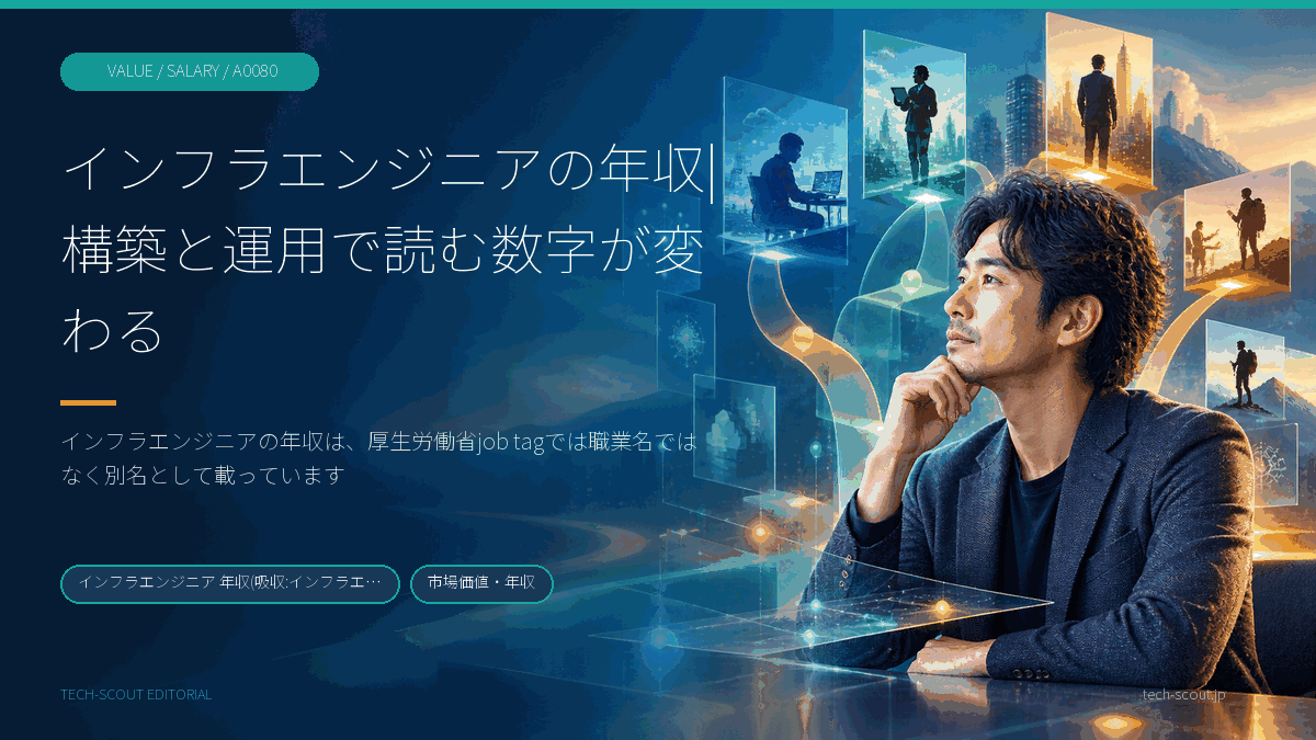 インフラエンジニアという呼び名がjob tagの2つの職業ページに分かれて着地し、掲載値のまとまりも変わることを示す図解