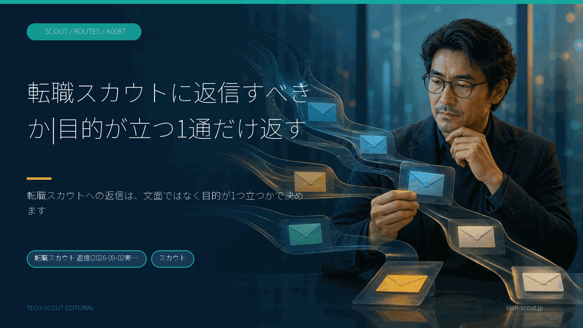 届いたスカウトに返信するかどうかを判断しているエンジニアのイメージ
